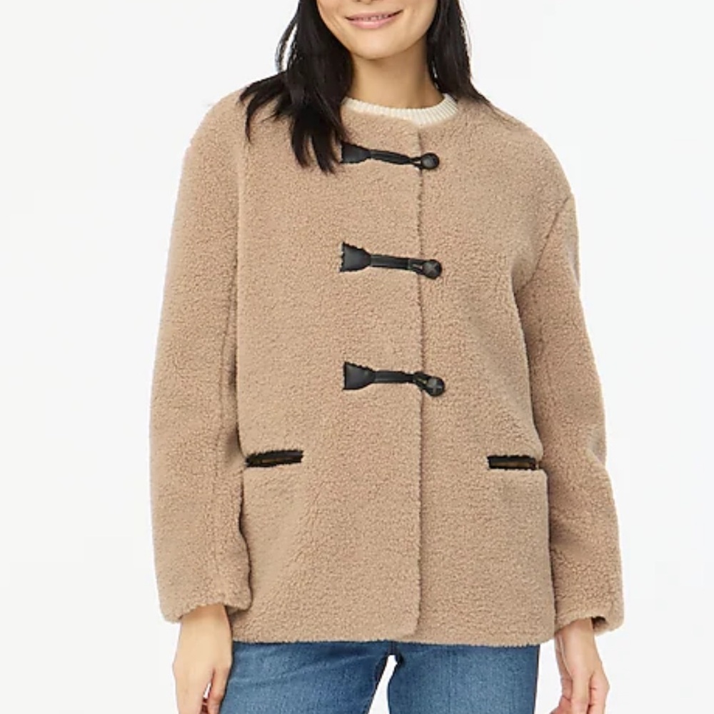J. Crew Factory Tan Teddy Jacket with Button Accents size Large NWT